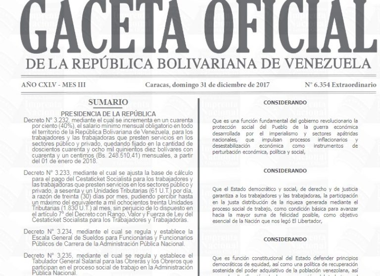 Oficializado en Gaceta aumento del salario mínimo y bono de