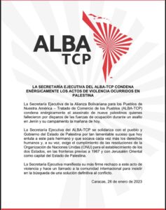 ALBA-TCP condenó enérgicamente los actos de violencia ocurridos en Palestina