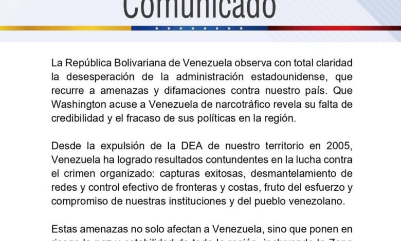 Venezuela rechaza amenazas y acusaciones de EE..UU